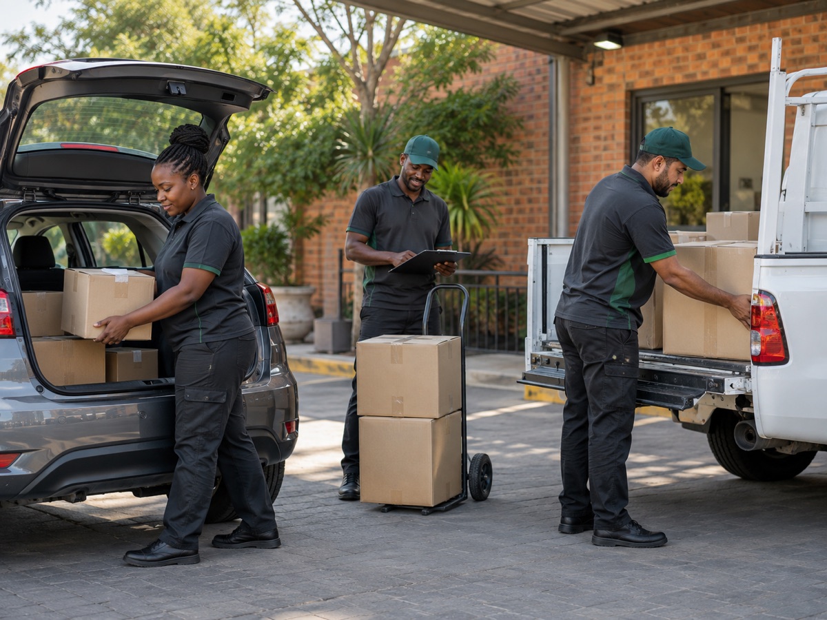Illustrative South African courier team preparing deliveries